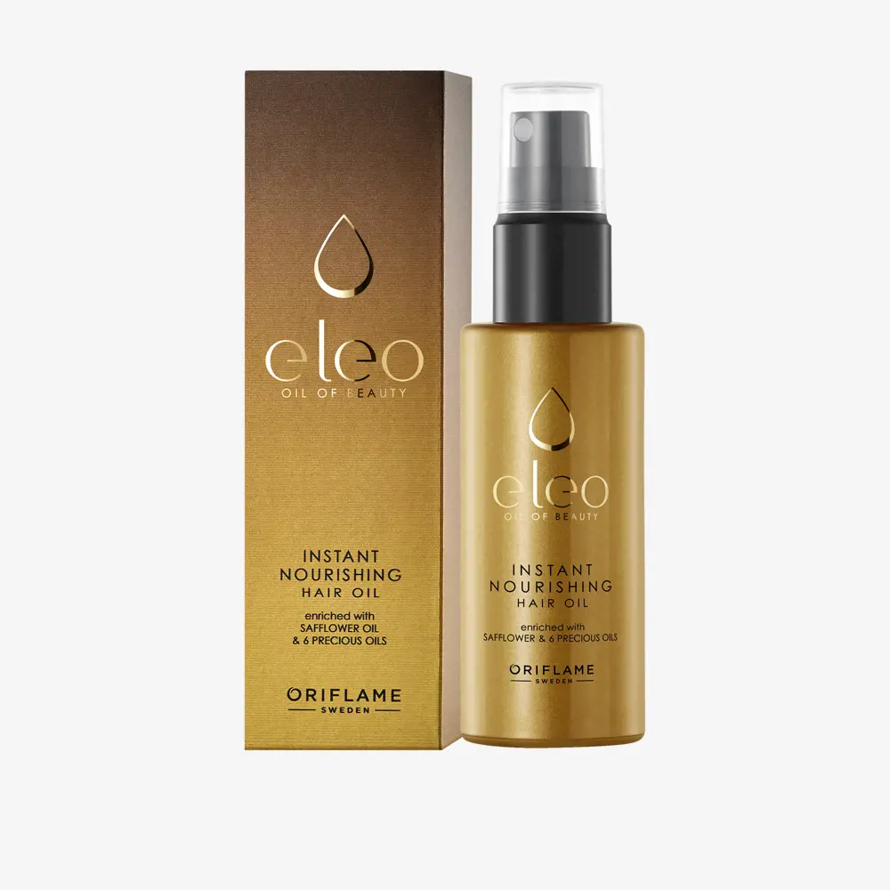 اسپری روغن مو آرگان Eleo – Nourishing Hair Oil Oriflame در بطری ۵۰ میلی‌لیتر، مناسب موهای خشک و آسیب‌دیده